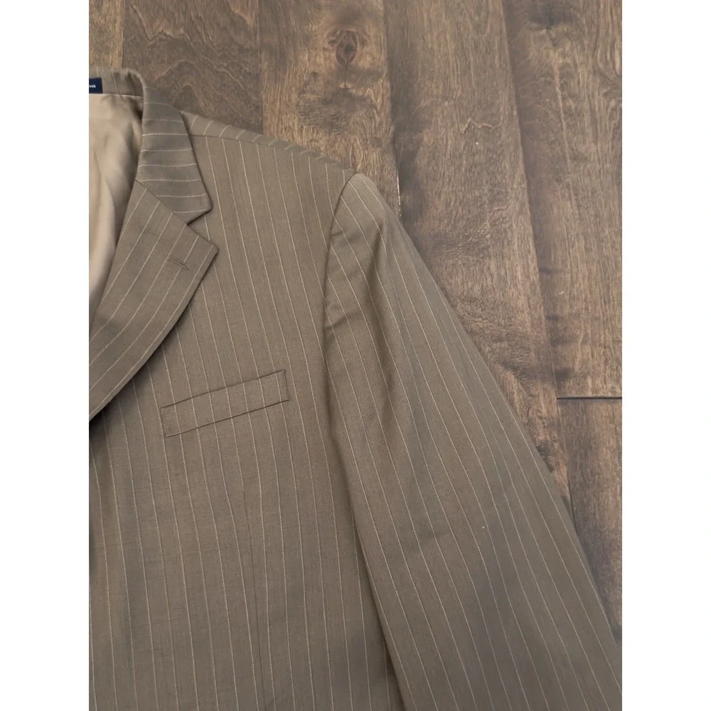 Stafford‎ Mens Brown Pinstripe Suit Jacket Blazer Size 46S Two Button 100% Wool